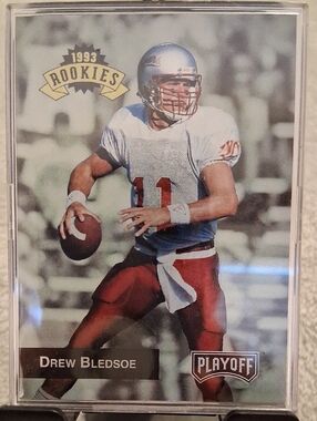1993 Playoff Rookies Drew Bledsoe Football Card - Red & White